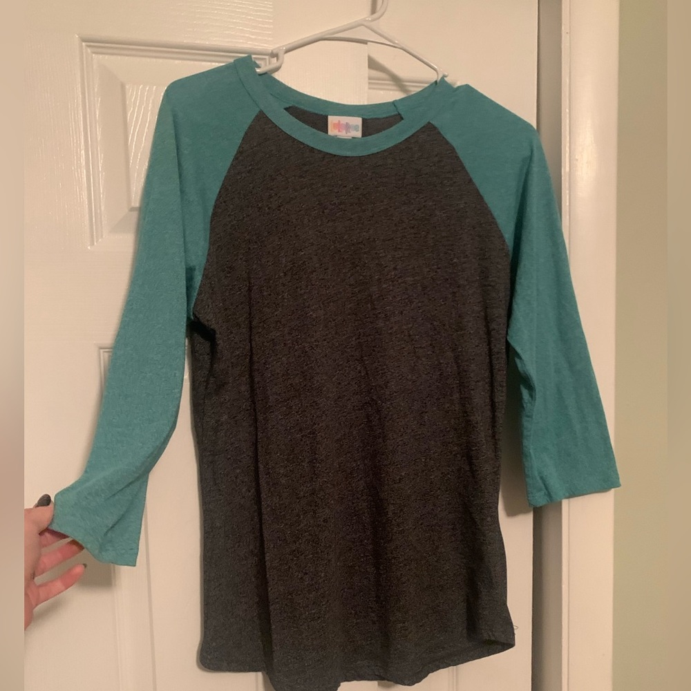 LuLaRoe teal and gray 3/4 length T-shirt